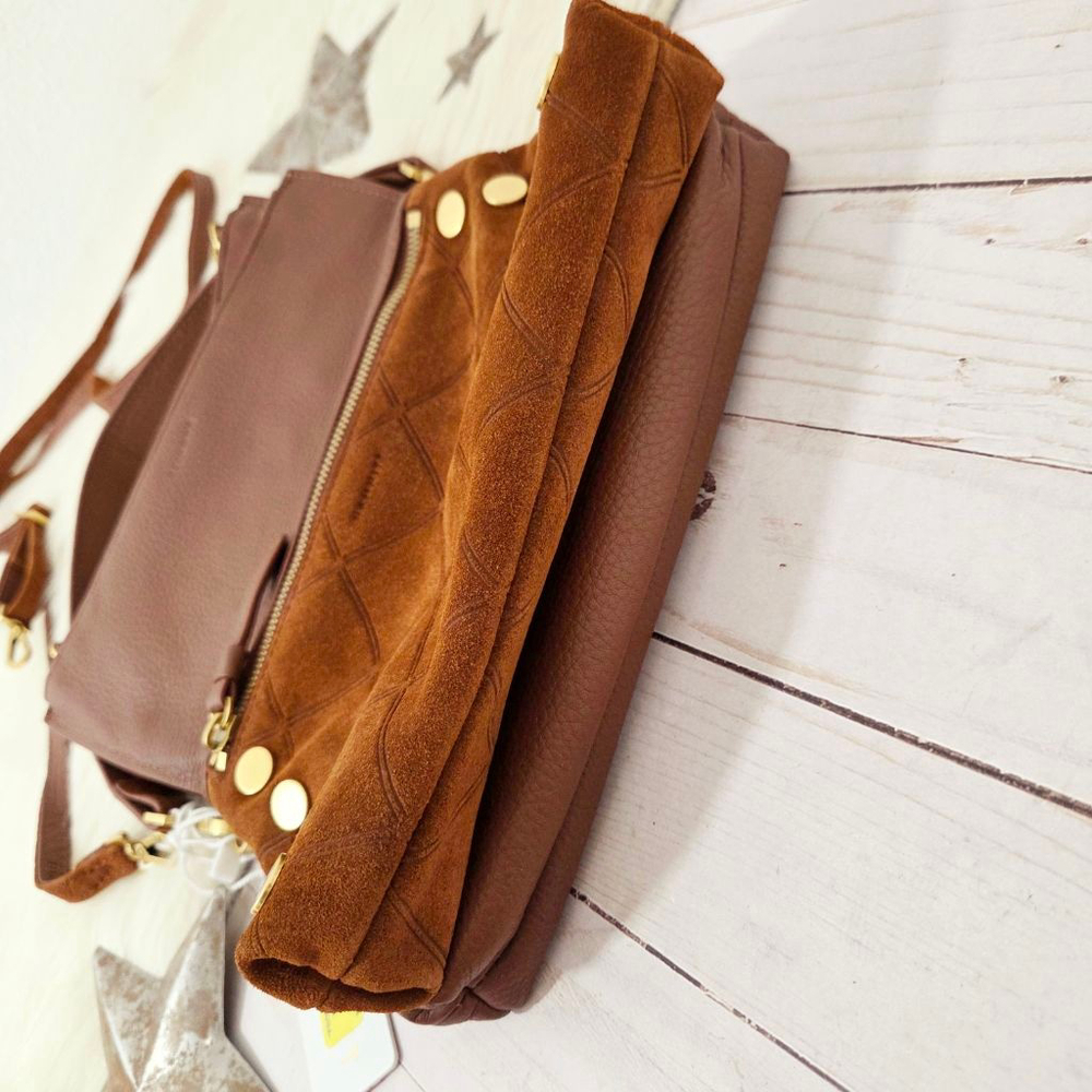Hammitt Dillon convertible crossbody bag Chocolate Diamond Suede Antique Gold NW - Picture 7 of 10
